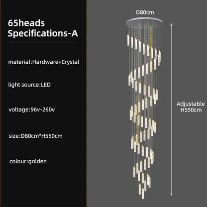 Golden decorbites crystal ceiling chandelier with 65 crystal-encrusted led light heads on circular hardware base