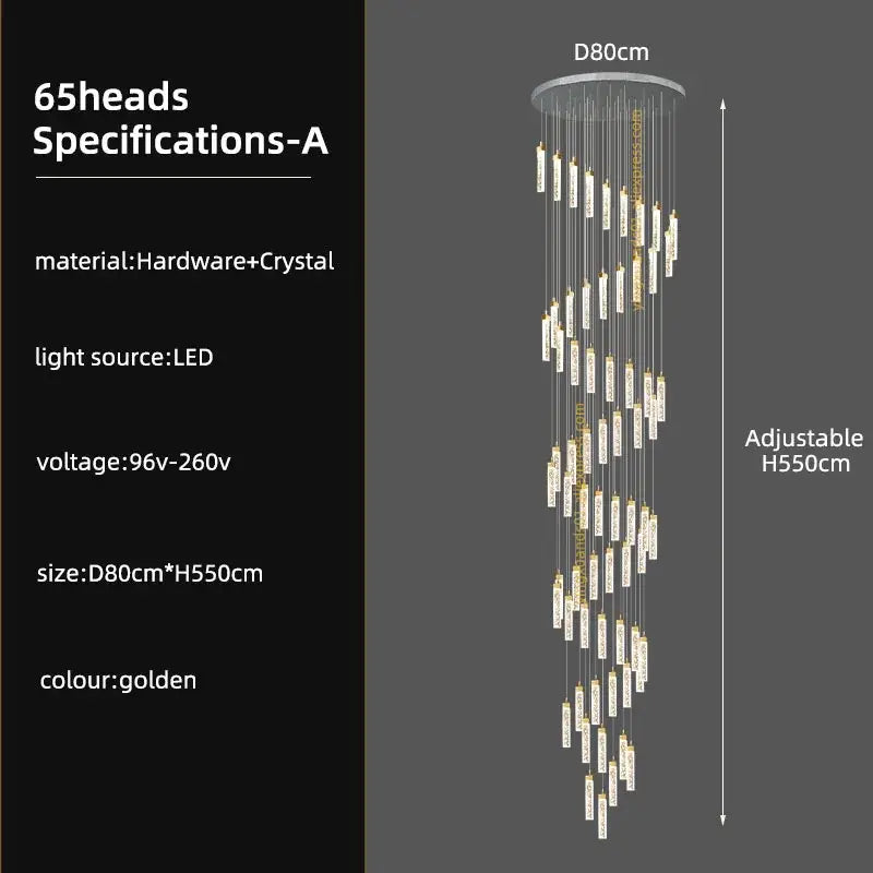 Golden decorbites crystal ceiling chandelier with 65 crystal-encrusted led light heads on circular hardware base