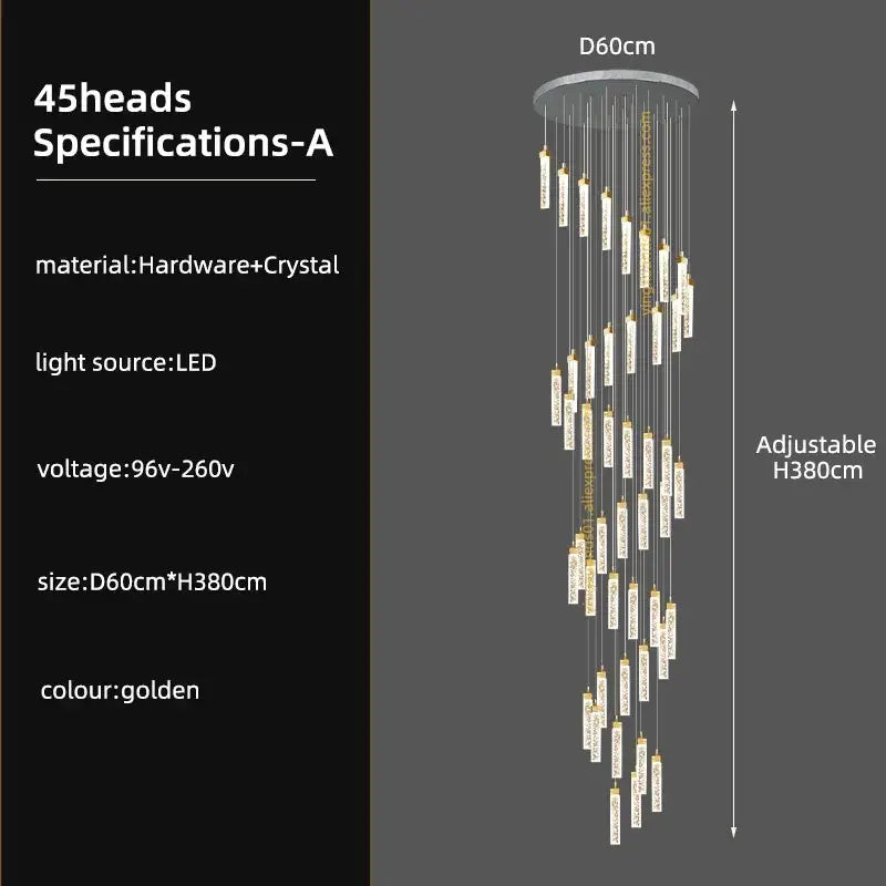 Decorbites crystal ceiling chandelier with 45 crystal-encased led light heads in gold for modern nordic design