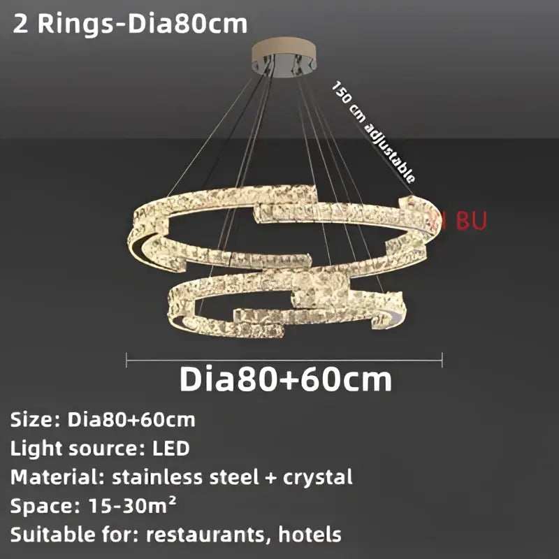 Modern double-ring decorbites crystal ceiling chandelier with stainless steel frame and crystal accents for indoor lighting
