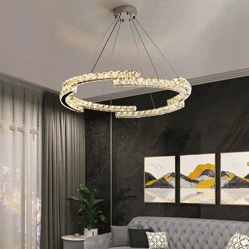 Decorbites crystal ceiling modern stainless steel double-ring crystal ceiling chandelier with led lights for indoor use