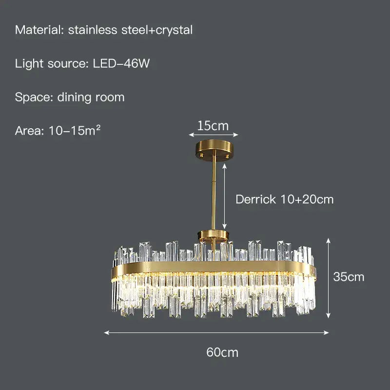 Gold-toned decorbites crystal ceiling chandelier with cascading clear crystal rods and stainless steel frame for living rooms