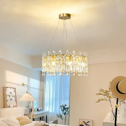 Decorbites crystal ceiling postmodern luxury chandelier with gold frame and clear glass prisms for indoor use