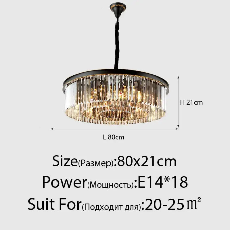 Decorbites crystal ceiling chandelier with black metal frame and clear crystal prisms for elegant living dining room lighting