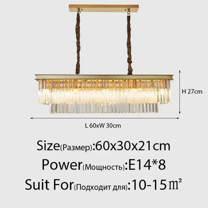 Gold-toned decorbites crystal ceiling rectangular chandelier with cascading clear prisms and twisted bronze chains for living room