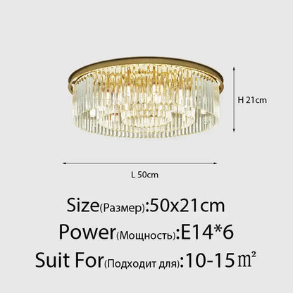 Gold-toned decorbites crystal ceiling chandelier with cascading clear crystal prisms for living and dining rooms