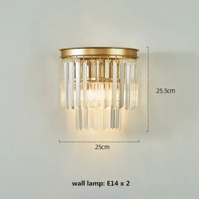Gold-finished decorbites crystal ceiling wall lamp with cascading clear crystal prisms for living and dining rooms