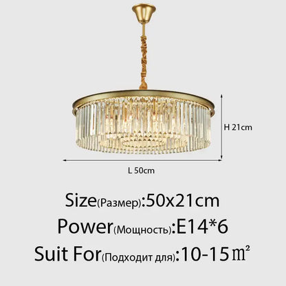 DecorBites crystal ceiling chandelier with gold-toned frame, cascading clear crystal prisms, and twisted brass chain