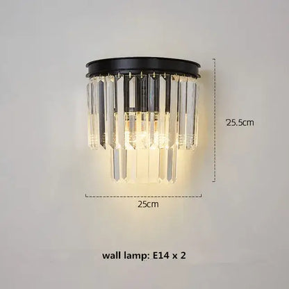 Black-framed decorbites crystal ceiling chandelier with cascading clear crystal prisms for living and dining rooms