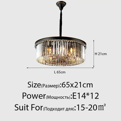 Black metal decorbites crystal ceiling chandelier with cascading clear crystal prisms for living and dining rooms