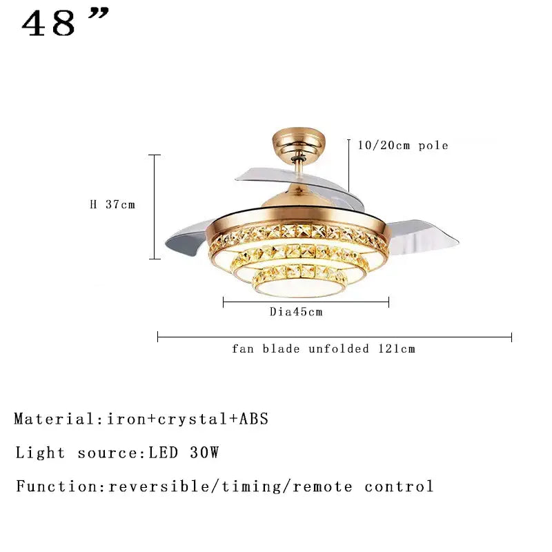Gold-toned decorbites crystal ceiling fan with abs blades and crystal accents 48-inch diameter for bedroom or living room