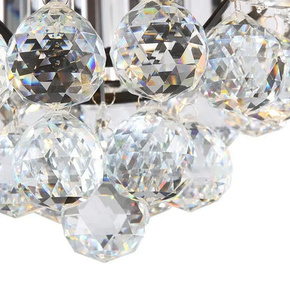 Clear faceted crystal spheres hang from decorbites crystal ceiling fan with light and remote control luxury design
