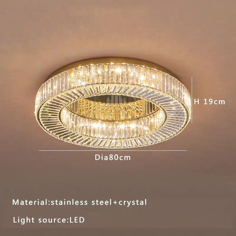 DecorBites™ crystal ceiling lamp with gold-toned stainless steel frame and clear crystal accents for living rooms and bedrooms