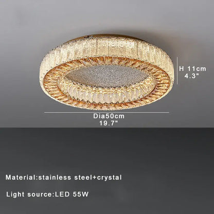 Gold-toned decorbites crystal ceiling lamp with double-ring stainless steel and crystal design for living room and bedroom