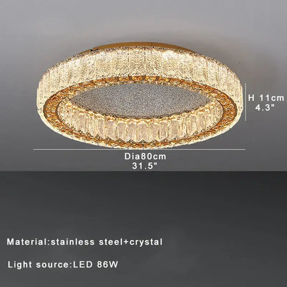 Gold-toned decorbites crystal ceiling lamp with textured crystal ring and mesh panel stainless steel for living room use