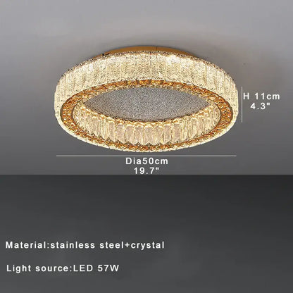 Gold-toned decorbites crystal ceiling lamp with textured crystal ring and stainless steel frame for living room and bedroom