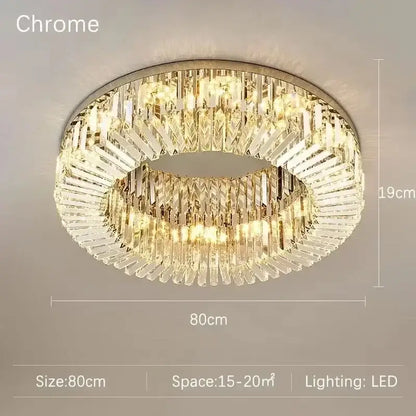 Chrome-finished decorbites crystal ceiling lamp with two concentric crystal rings illuminated by led bulbs for modern rooms