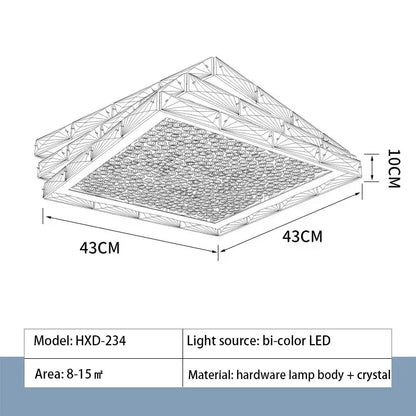DecorBites™ crystal ceiling lamp with 43cm gold hardware body, crystal accents, and bi-color LED lighting