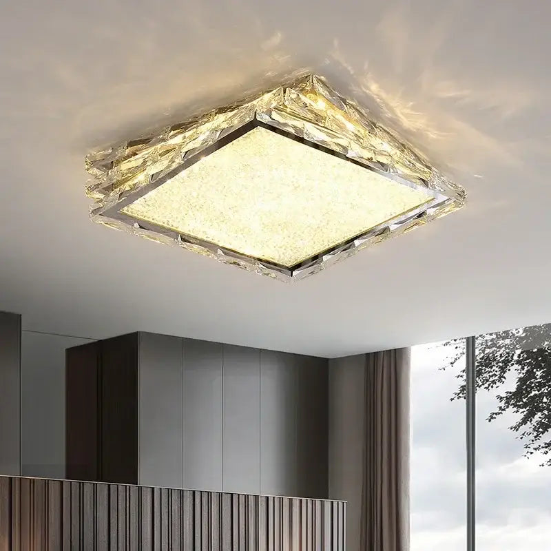 Decorbites™ crystal ceiling lamp with a textured translucent crystal frame and warm gold light for indoor use
