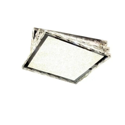 Modern rectangular chrome crystal ceiling lamp with textured frosted glass panel for indoor lighting by decorbites