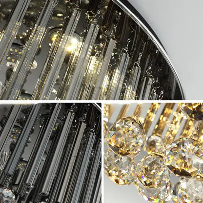 DecorBites crystal ceiling lamp with sleek chrome rods and faceted crystal spheres for modern luxury lighting