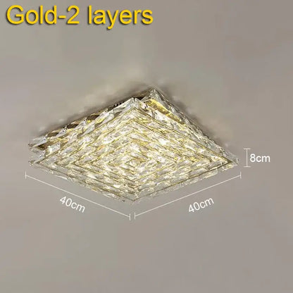 Decorbites crystal ceiling lamp with two-layered square gold and crystal design 40cm x 40cm base for indoor lighting