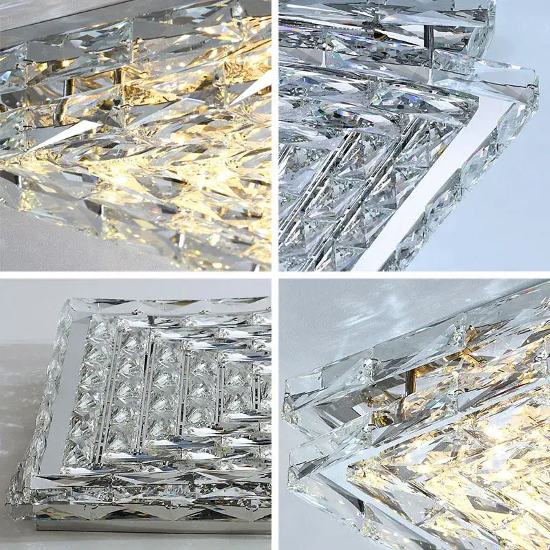 DecorBites crystal ceiling lamp with faceted clear crystals and polished chrome frame for modern indoor lighting