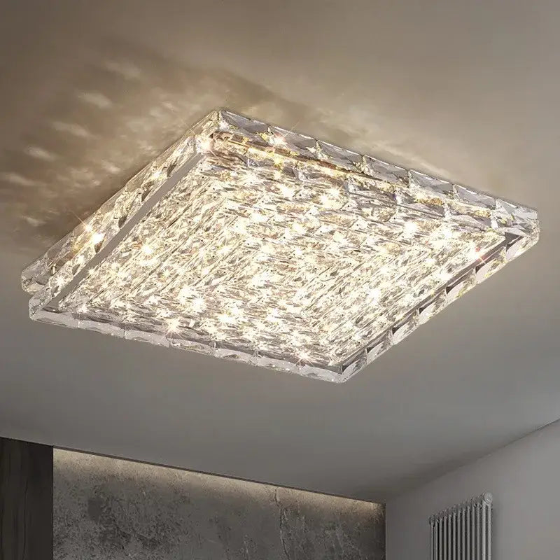 Square decorbites crystal ceiling lamp with modern faceted design and embedded LED lights for indoor lighting