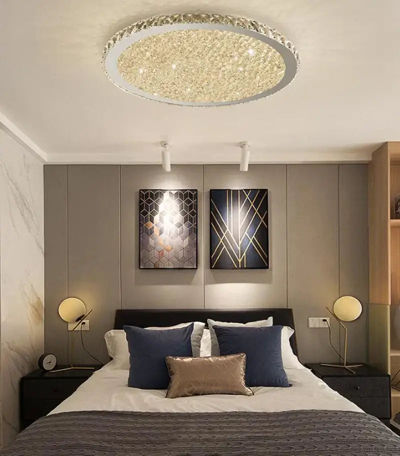 DecorBites crystal ceiling light with sparkling crystal center and sleek white rim for home living room lighting