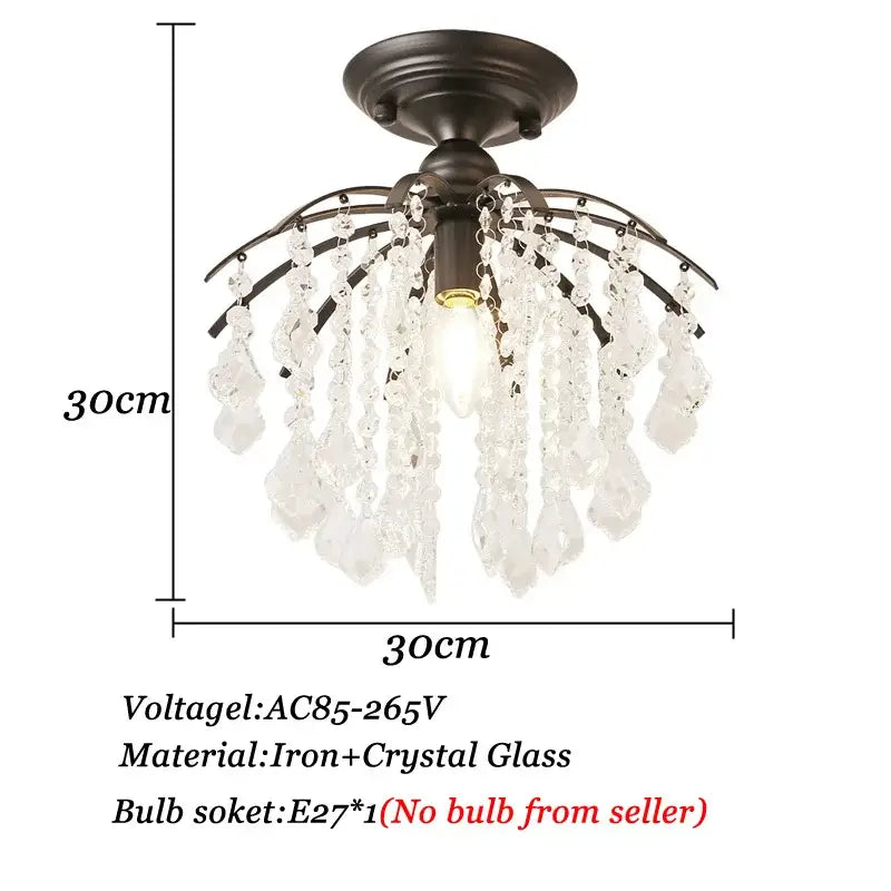 Decorbites crystal ceiling light featuring a 30cm dark bronze iron base with cascading clear crystal droplets for home use
