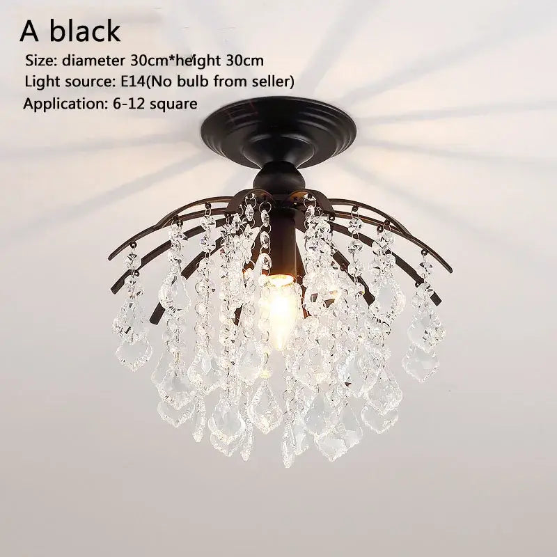 Black metal DecorBites crystal ceiling light with dangling clear crystal droplets for luxury home living spaces