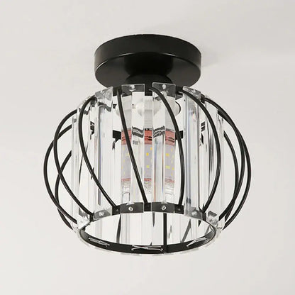 Black metal DecorBites crystal ceiling light with clear crystal rods and LED bulbs for hallway and bedroom use