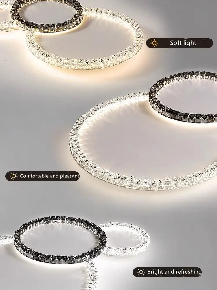 Modern decorbites crystal ceiling lights led chandelier with crystal-encrusted rims and adjustable brightness for indoor use