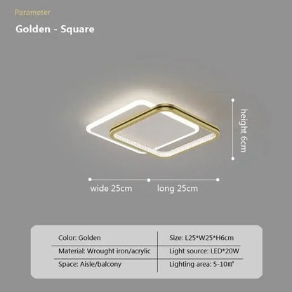 Golden square decorbites™ crystal ceiling light with modern double-layer wrought iron and acrylic design illuminated by led lights