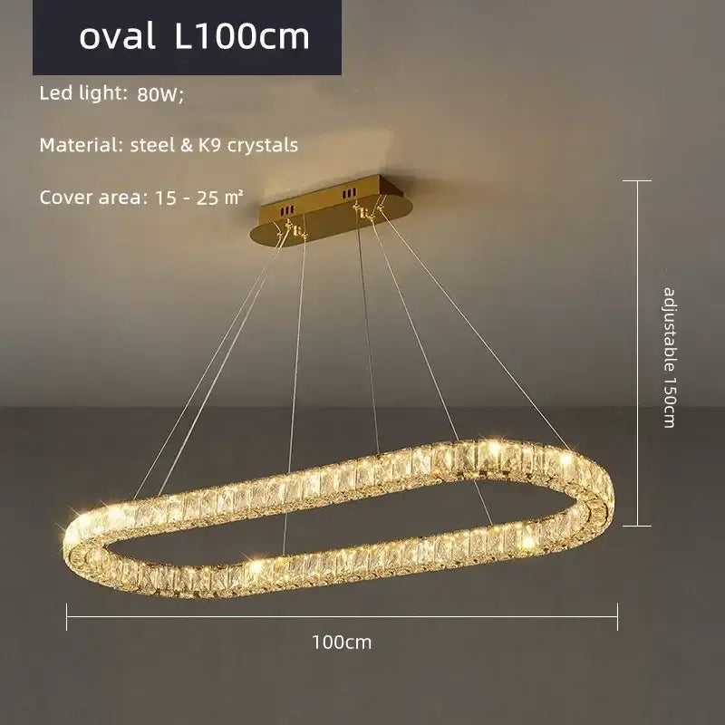 Gold-toned decorbites crystal ceiling dimmable led chandelier with steel frame and k9 crystals for living room lighting