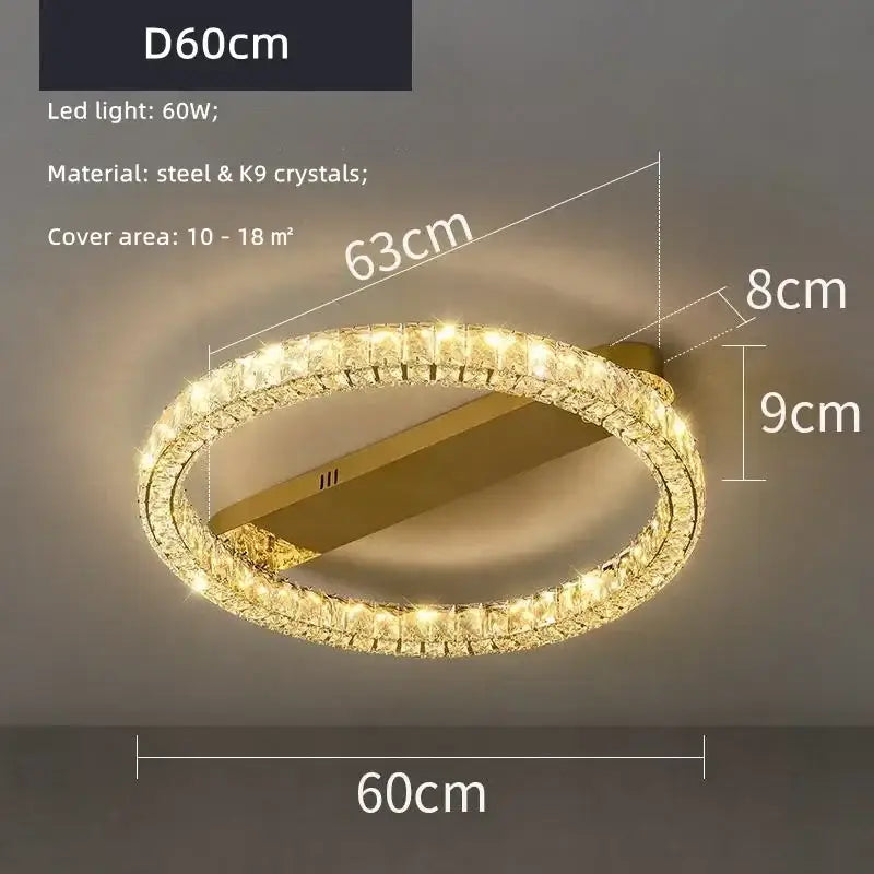 Gold-toned decorbites crystal ceiling light with double-ring k9 crystal design and dimmable led bulb chandelier