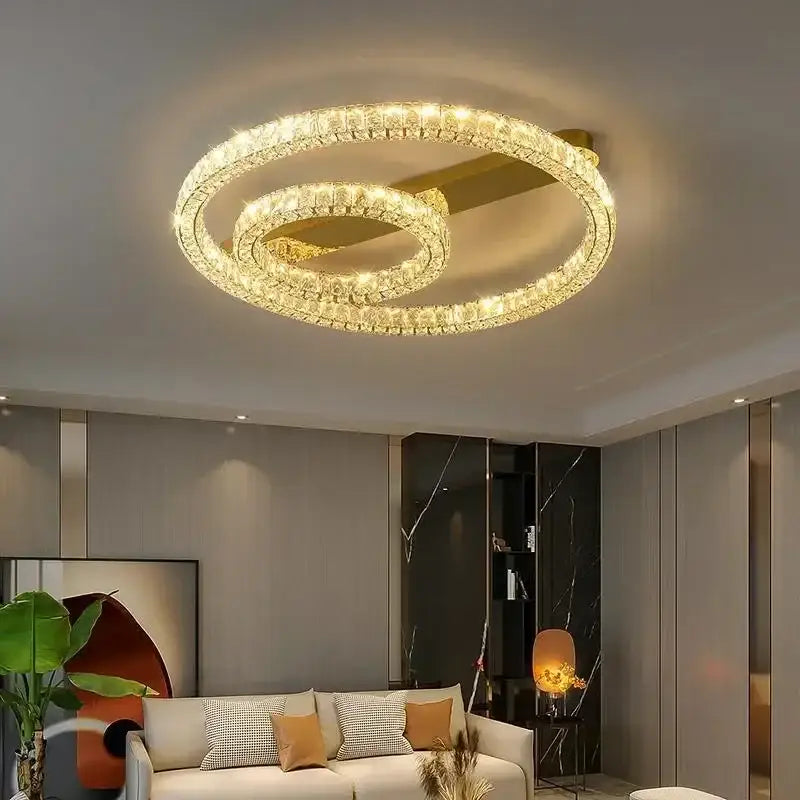 Golden spiral decorbites crystal ceiling light with crystal accents modern luxury dimmable led chandelier for living room