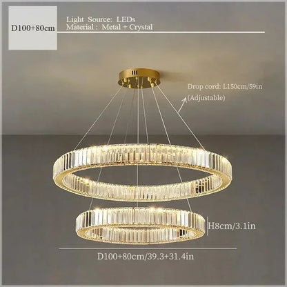 Gold-toned decorbites crystal ceiling pendant chandelier with clear crystal rods and led lighting for luxury room decor