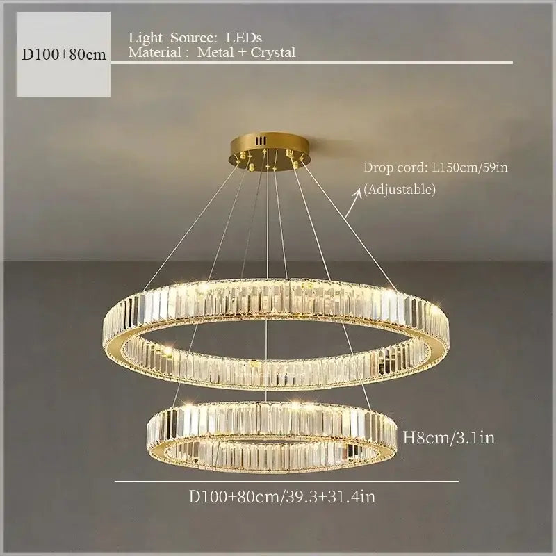 Gold-toned decorbites crystal ceiling pendant chandelier with clear crystal rods and led lighting for luxury room decor