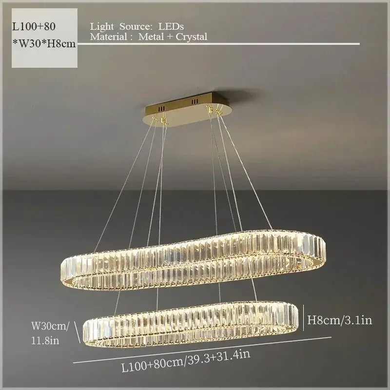 Gold-toned double-ring decorbites crystal ceiling pendant chandelier with clear crystal accents and led lighting for luxury decor