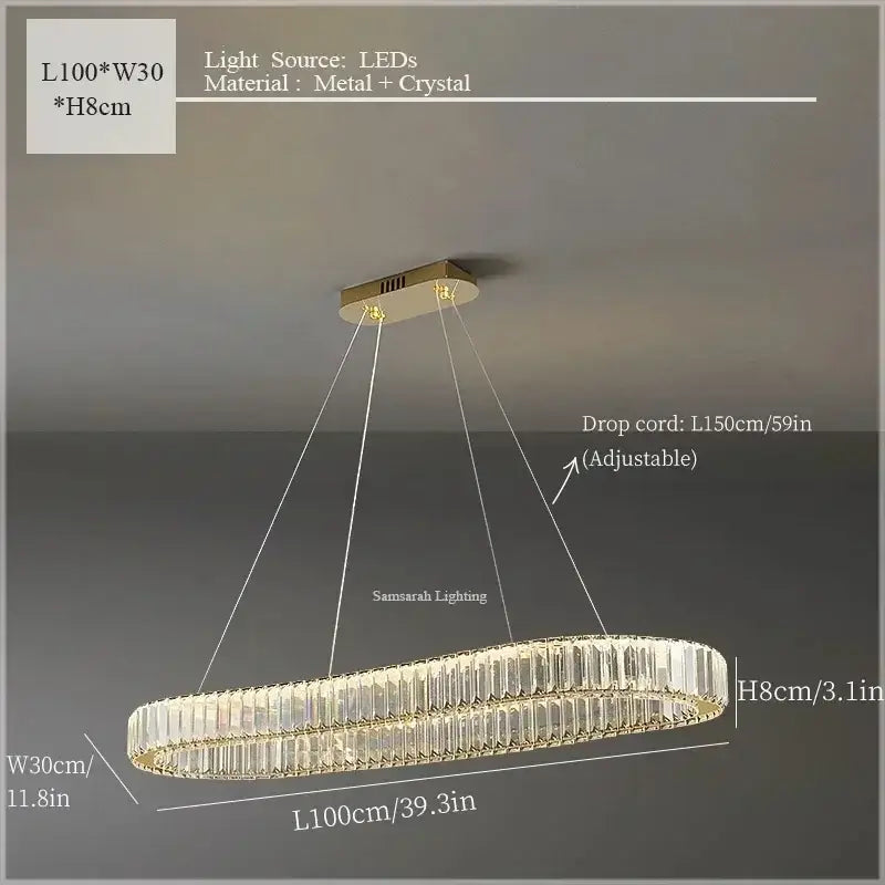 Gold-toned decorbites crystal ceiling pendant chandelier with sleek metal frame faceted crystal accents and led lighting