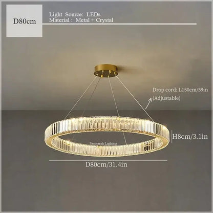 Gold-toned decorbites crystal ceiling pendant chandelier with embedded clear crystals and led lighting for luxury decor