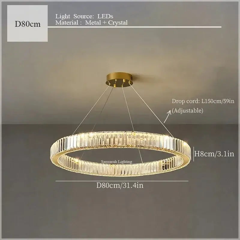Gold-toned decorbites crystal ceiling pendant chandelier with embedded clear crystals and led lighting for luxury decor