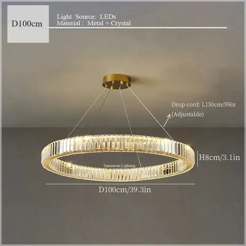 Gold-toned decorbites crystal ceiling pendant chandelier featuring faceted clear crystals and led lighting for luxury decor