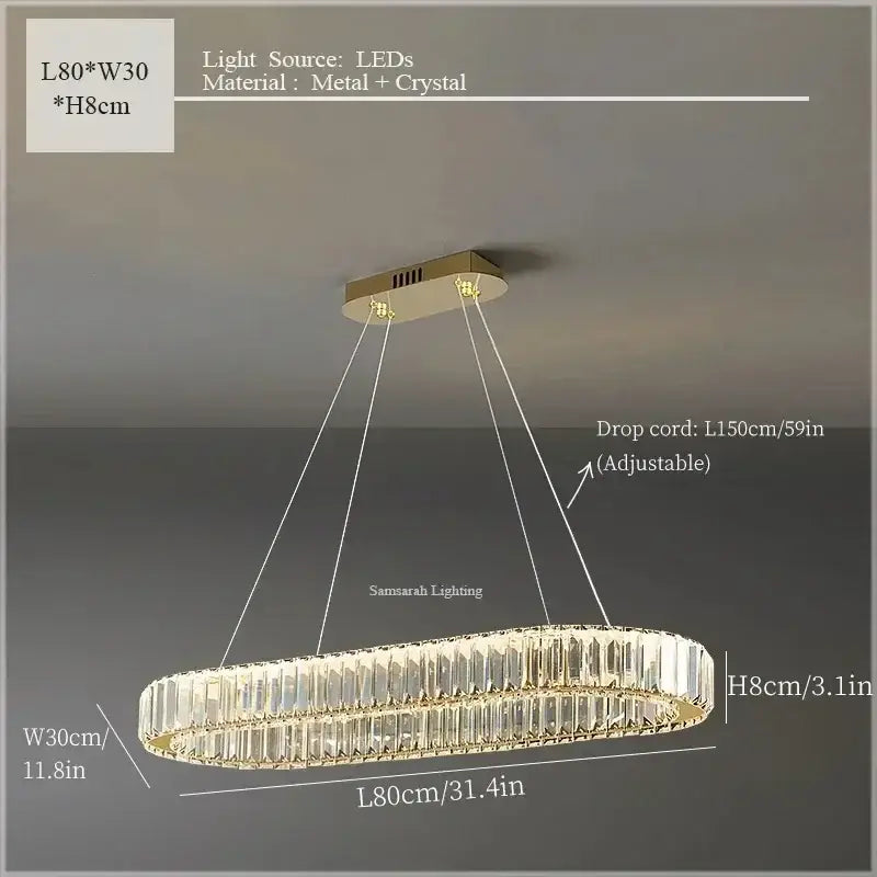 Gold-toned decorbites crystal ceiling pendant chandelier with faceted crystals and sleek metal frame for luxury decor