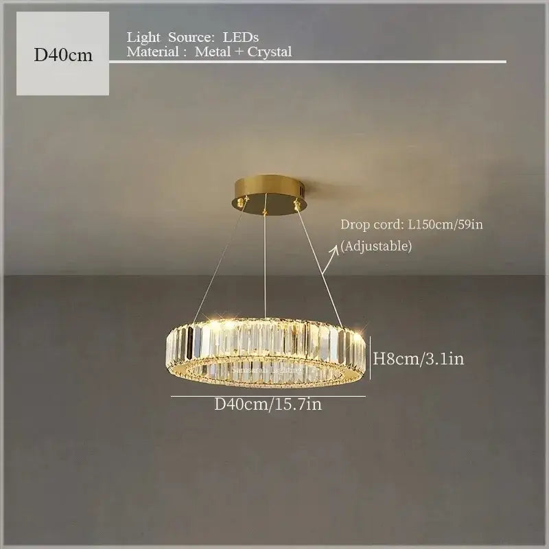 Gold-toned decorbites crystal ceiling pendant chandelier with clear crystal accents and led lighting for luxury room decor