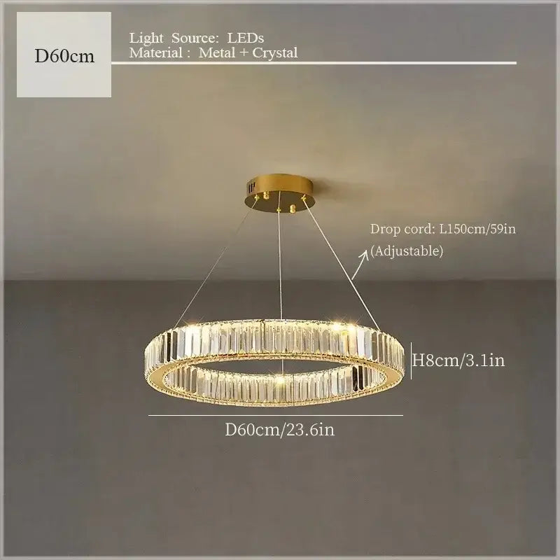 Gold-toned decorbites crystal ceiling pendant chandelier with clear crystal accents and led lighting for luxury decor