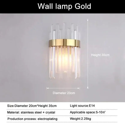 Gold-finished decorbites crystal ceiling pendant light with circular base and vertical crystal rods for living room decor