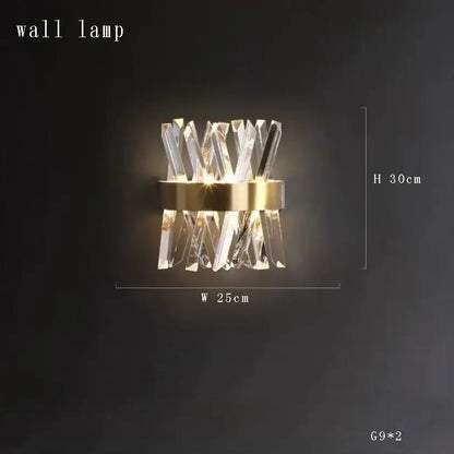 Gold-toned decorbites crystal ceiling pendant light with clear crystal prisms in a modern geometric pattern