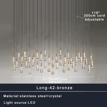 Bronze-finished decorbites crystal ceiling pendant with 42 crystal teardrop pendants for luxury dining room lighting